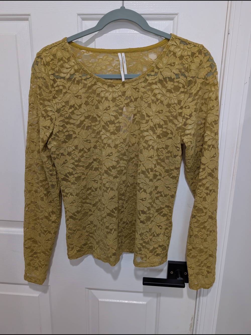 Anthropology Lace Long-Sleeve Top in Chartreuse